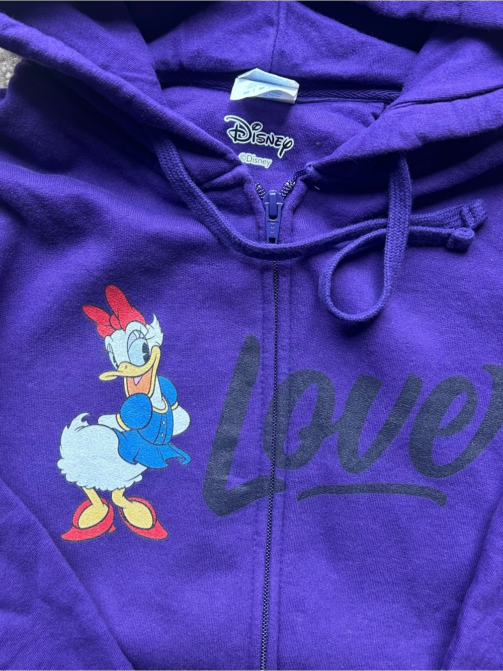 Disney Daisy Duck purple zip up hoodie with “Love”